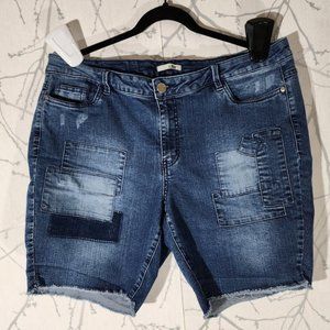 Lot 18 Patchwork Denim Mid Rise Bermuda Shorts